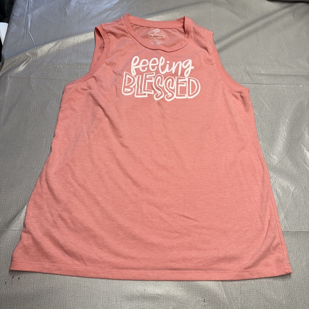 PositiviTees Feeling Blessed graphic tank top L pink - Picture 2 of 7